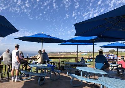 picnic tables and umbrellas