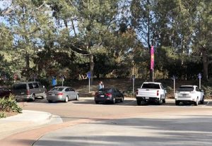 9 handicapped parking spaces at entrance to aquarium